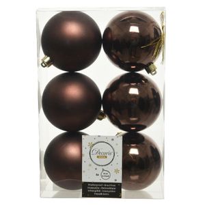 6x Kunststof kerstballen glanzend/mat donkerbruin 8 cm kerstboom versiering/decoratie   -