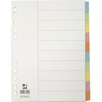 Q-CONNECT tabbladen, A4, karton, 11-gaatsperforatie, 10 tabs, geassorteerde kleuren