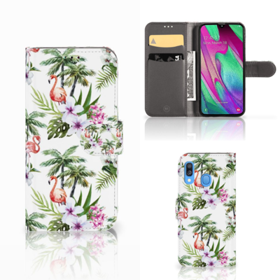 Samsung Galaxy A40 | Telefoonhoesje | Met pasjeshouder | Flamingo Palms