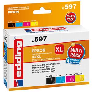 Edding Inktcartridge vervangt Epson 34XL, T3471, T3472, T3473, T3474 Compatibel Combipack Zwart, Cyaan, Magenta, Geel EDD-597 18-597