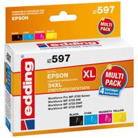 Edding Inktcartridge vervangt Epson 34XL, T3471, T3472, T3473, T3474 Compatibel Combipack Zwart, Cyaan, Magenta, Geel EDD-597 18-597 - thumbnail