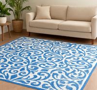 Blauwe patronen buitenvinyltapijt