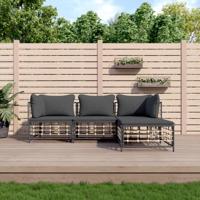 4-delige Loungeset met kussens poly rattan antracietkleurig