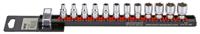 Doppenset 1/4", 12-dlg. op rail 101203