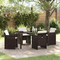 5-delige tuinset met kussens bruin poly rattan