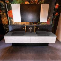 Badkamermeubelset Mondiaz Erin 200 cm met 2 Lades met RIDGE Wastafel Dubbel Dark grey met 2 kraangaten Greeploos Mat Underlayment