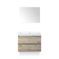 Maxx XL Badmeubelset 80 cm - Craft Oak - Wastafel Just Zonder kraangat - met Spiegel