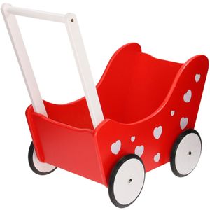Poppenwagen rood met hartjes