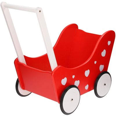 Poppenwagen rood met hartjes
