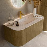 Badmeubel Mondiaz Kurve-Dlux | 100 cm | Meubelkleur Dusk | Wastafelkleur Nata | Solid surface | Wasbak midden spoelbak | 1 kraangat