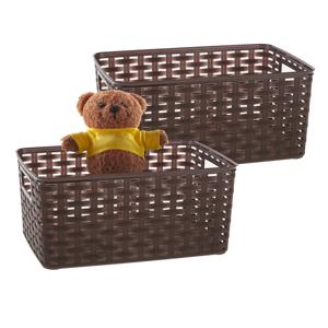 Opbergmand - 2x - Kastmand - rotan kunststof - choco bruin - 6 Liter - 19 x 29 x 13 cm