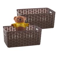 Opbergmand - 2x - Kastmand - rotan kunststof - choco bruin - 6 Liter - 19 x 29 x 13 cm - thumbnail