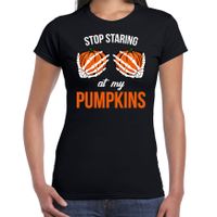 Stop staring at my pumpkins / skelet halloween verkleed t-shirt zwart voor dames - thumbnail