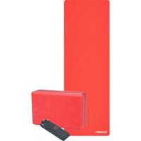 Avento yogamat set - roze - met blokje en riem - 173 x 61 cm - Thuis sporten - Pilates/yoga/fitness