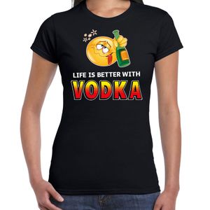 Funny emoticon t-shirt Life is better with vodka zwart dames