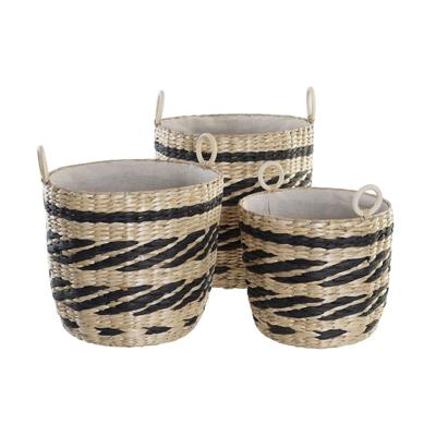 Basket spelset DKD Home Decor Zwart Natuurlijk Natuurlijke Vezel (3 Onderdelen) (3 Stuks)