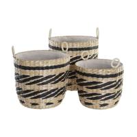 Basket spelset DKD Home Decor Zwart Natuurlijk Natuurlijke Vezel (3 Onderdelen) (3 Stuks)
