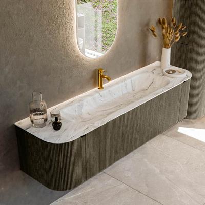Badmeubel Mondiaz Kurve-Dlux | 170 cm cm | Meubelkleur Shadow | Wastafelkleur Glace | Solid surface | Wasbak midden spoelbak | 1 kraangat