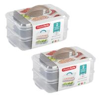 Lunch en Vleeswaren bewaarbakjes - 2x - transparant - 24 x 16 x 11 cm - 2 lagen - broodbeleg vershou Lunch en Vleeswaren bewaarbakjes - 2x - transparant - 24 x 16 x 11 cm - 2 lagen - broodbeleg vershou