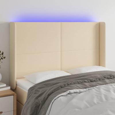 Hoofdbord LED 147x16x118/128 cm stof crèmekleurig