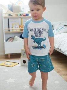 Pyjamashort met print Dino Surf voor jongens groenblauw