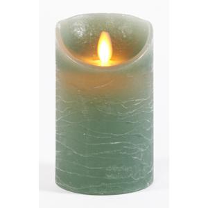 Led kaars/stompkaars - jade groen - H12,5 x D7,5 cm - wax - warm wit licht - bewegende vlam