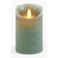 Led kaars/stompkaars - jade groen - H12,5 x D7,5 cm - wax - warm wit licht - bewegende vlam