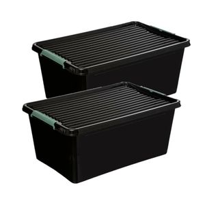 5five Opslagbakken/organizers met deksel - 2 stuks - 60 liter - zwart