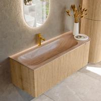 Badmeubel Mondiaz Kurve-Dlux | 125 cm | Meubelkleur Oak | Wastafelkleur Saba | Solid surface | Wasbak linker zijde spoelbak | 1 kraangat
