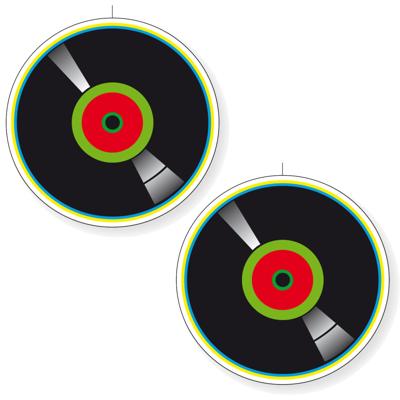 2x stuks seventies/eighties muziek decoratie- disco thema - lp/vinylplaat - d28 cm - karton
