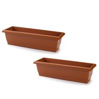 Plantenbak - 2x stuks - terra cotta - rechthoekig - 60 x 20 x 16 cm