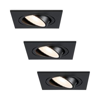 Set van 3 Mallorca LED inbouwspot - IP20 - Kantelbaar - 5 Watt 400 Lumen - 4000K Neutraal wit - GU10 - Dimbaar - Vierkant - Voor binnen - Zwart
