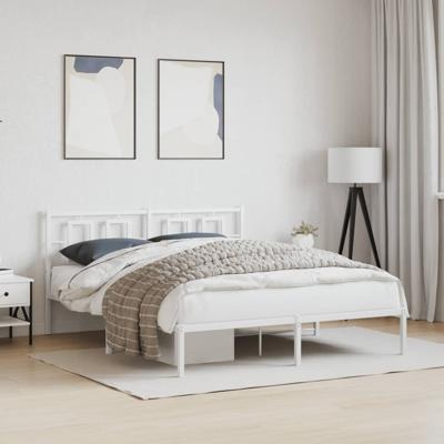 Bedframe met hoofdbord metaal wit 150x200 cm