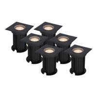 Set van 6 Ramsay LED Grondspots vierkant - Dimbaar - GU10 - 2700K warm wit - 4 Watt 345 lumen - Tuinspot - Zwart - IP67 waterdicht - Overrijdbaar voor de Oprit, Tuin en Terras