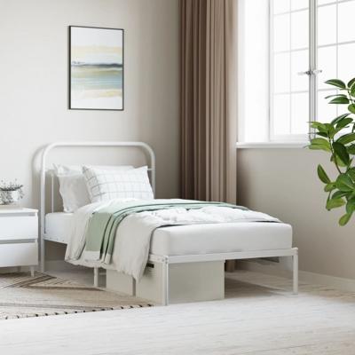 Bedframe met hoofdbord metaal wit 100x190 cm