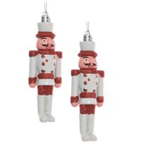 2x Kersthangers notenkrakers poppetjes/soldaten wit/rood 12,5 cm - thumbnail