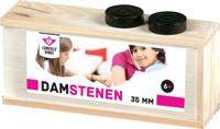 Engelhart damstenen 35 mm in houten kistje