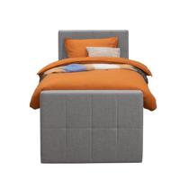 Leen Bakker - Boxspring Met Voetbord Liv Geblokt - Licht - 90x200 Cm - Vierkante Poot - Stof - Grijs