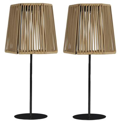 Solar tuin tafellamp Boho - 2x - kunststof - naturel - 40 cm - buitenlamp