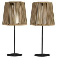 Solar tuin tafellamp Boho - 2x - kunststof - naturel - 40 cm - buitenlamp