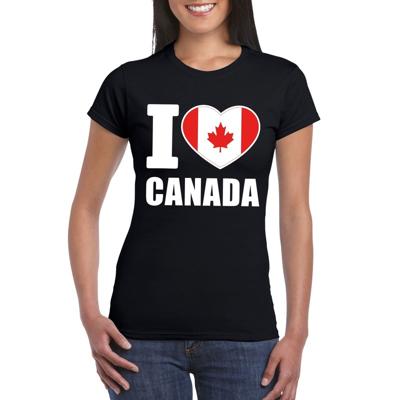 Canada supporters kleding t-shirt - voor dames - zwart - met vlag kleuren print - korte mouwen