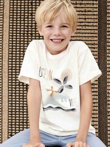 T-shirt met dik golvenmotief voor jongens ecru