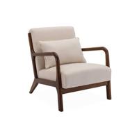 sweeek - Scandinavische fauteuil met beige stof en walnotenhout