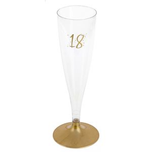 Verjaardag feest champagneglazen - leeftijd - 6x - 18 jaar - goud - kunststof