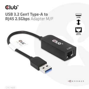 Club 3D USB-A 3.2 Gen1 > RJ-45 2.5Gbps adapter 0,16 meter