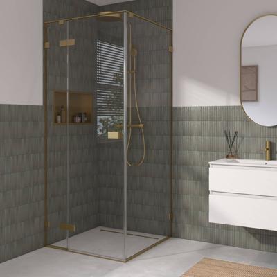 Saqu Parro douchecabine met draaideur incl. antikalk 90x90x210cm geborsteld messing