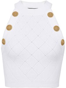 Balmain haut 6-Button crop en maille - Blanc