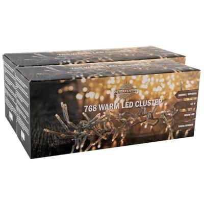 Clusterverlichting - 2x - 768 led lampjes -warm wit - 450 cm transparant snoer - kerstverlichting