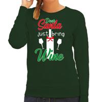 Foute Kersttrui - Dear Santa just bring wine - groen - dames - Kerstkleding - Drank - Sweater