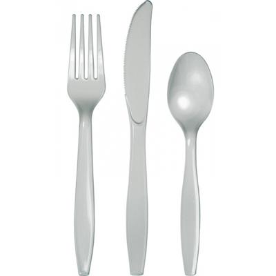 Bestek kunststof - zilver - 24x delig - herbruikbaar - bbq/verjaardag - mes/vork/lepel